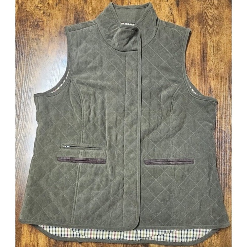 Orvis Vintage Army Green Quilted Twill Lightweight Vest Jacket Women's Size L